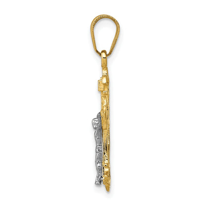 14K Two-tone INRI Fleur de Lis Crucifix Charm