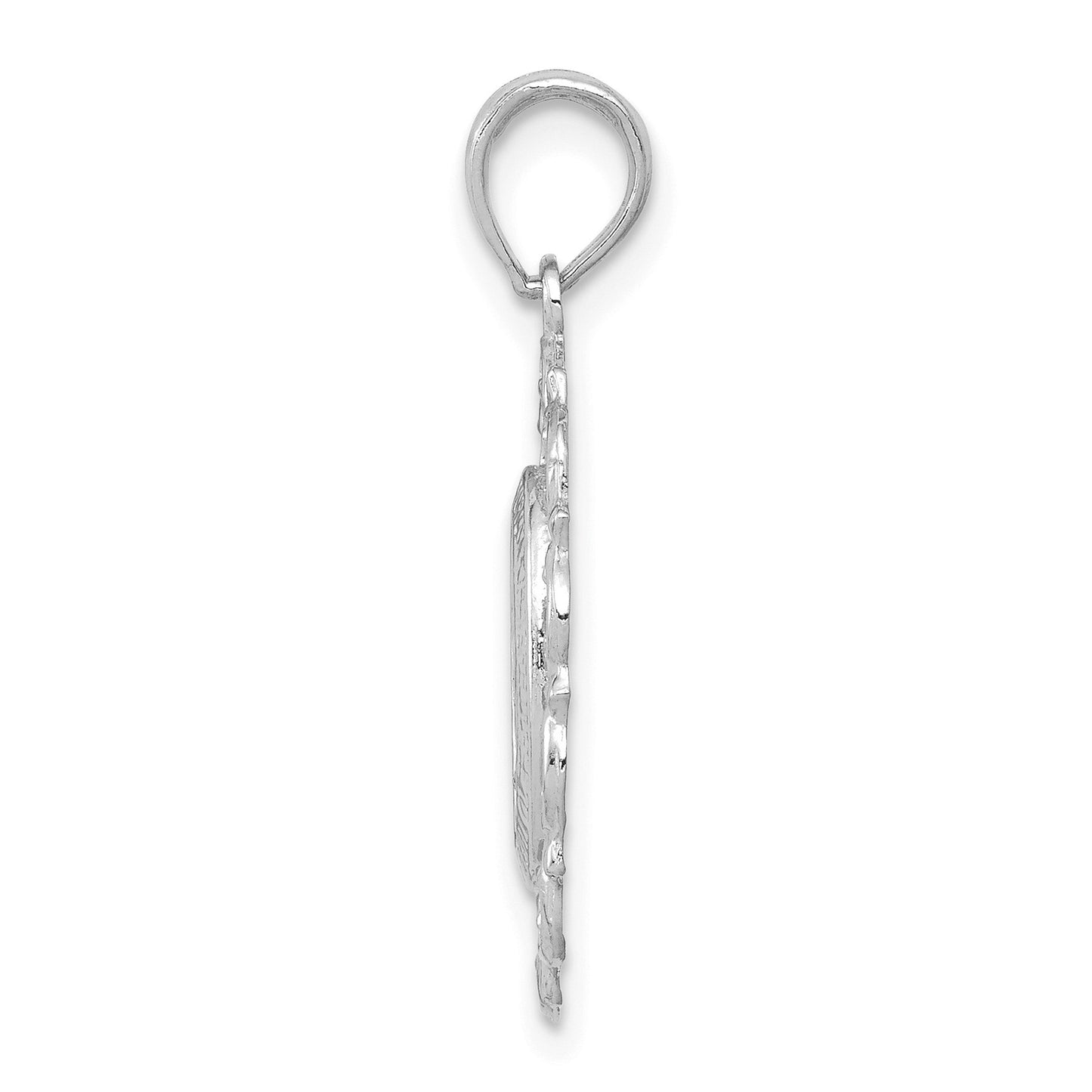 14k White Gold Polished and Satin Solid Miraculous Medal Scalloped Edge Oval Pendant