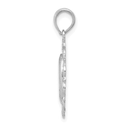 14k White Gold Polished and Satin Solid Miraculous Medal Scalloped Edge Oval Pendant