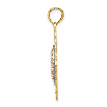 14k Tri-color Our Lady of Guadalupe Oval Pendant