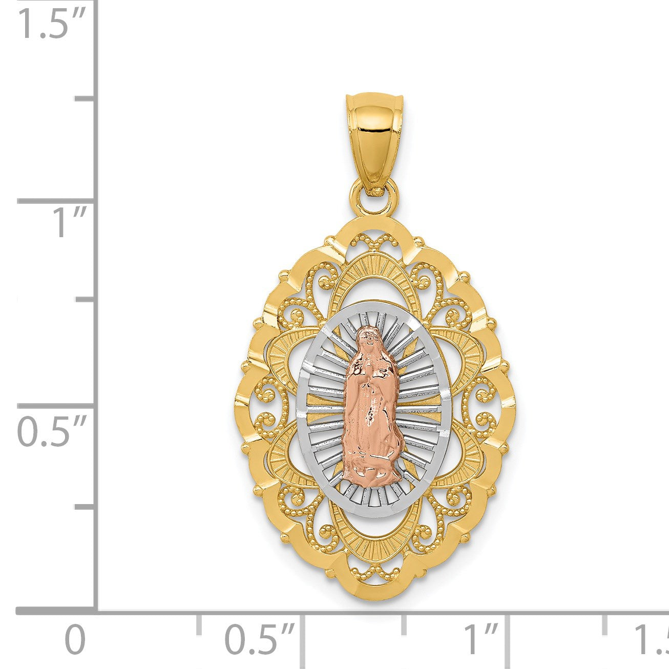 14k Tri-color Our Lady of Guadalupe Oval Pendant