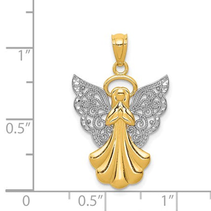 14k and White Rhodium Filigree Angel Pendant