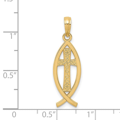 14k Cross Ichthus Fish Pendant