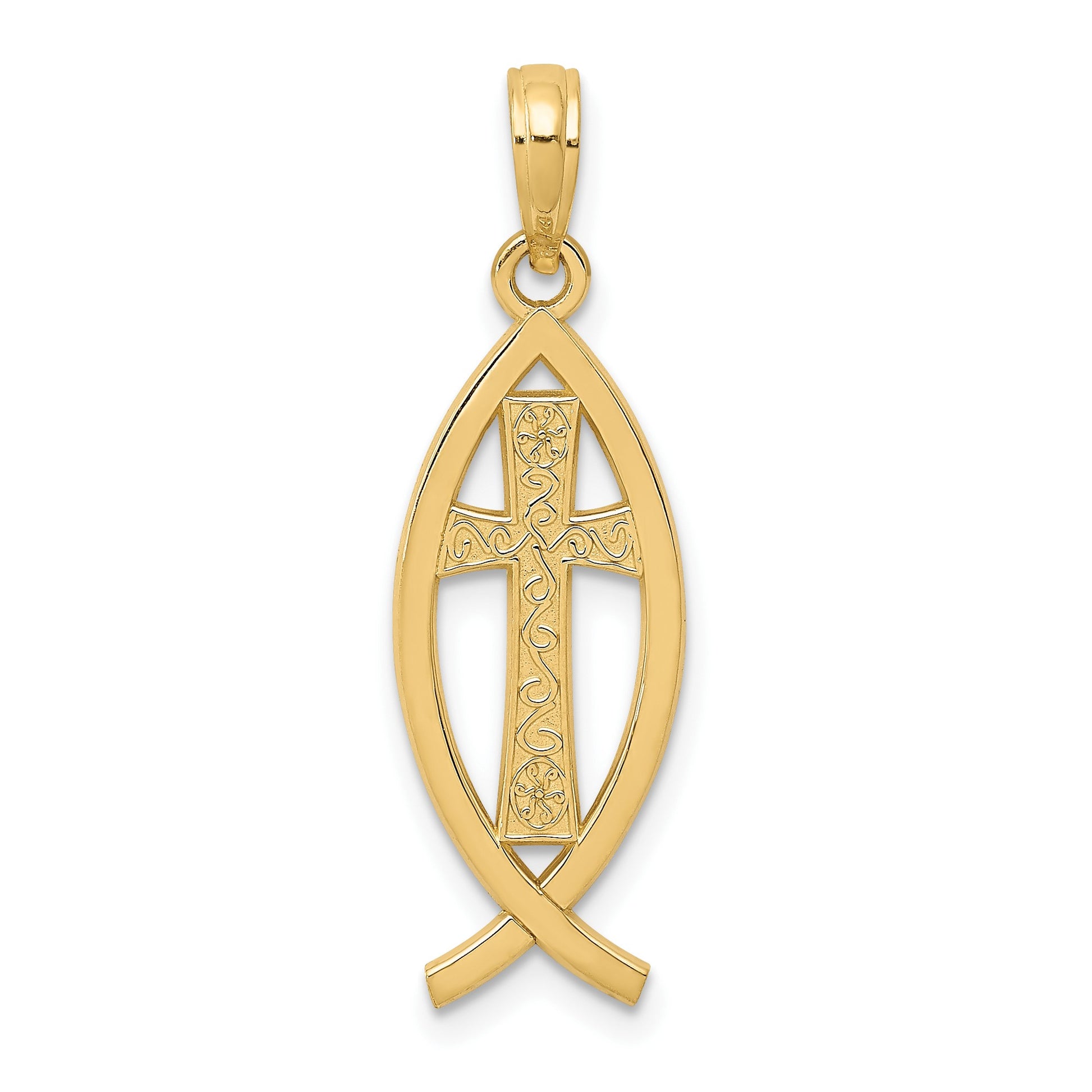 14k Cross Ichthus Fish Pendant