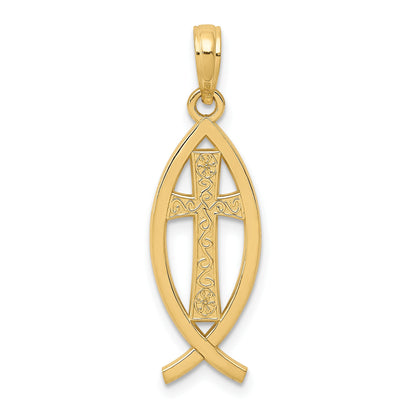 14k Cross Ichthus Fish Pendant