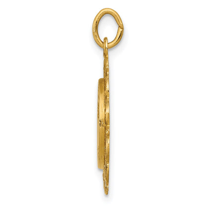 14k Polished and Satin Solid Our Lady of Sorrows Medal Scalloped Edge Round Pendant