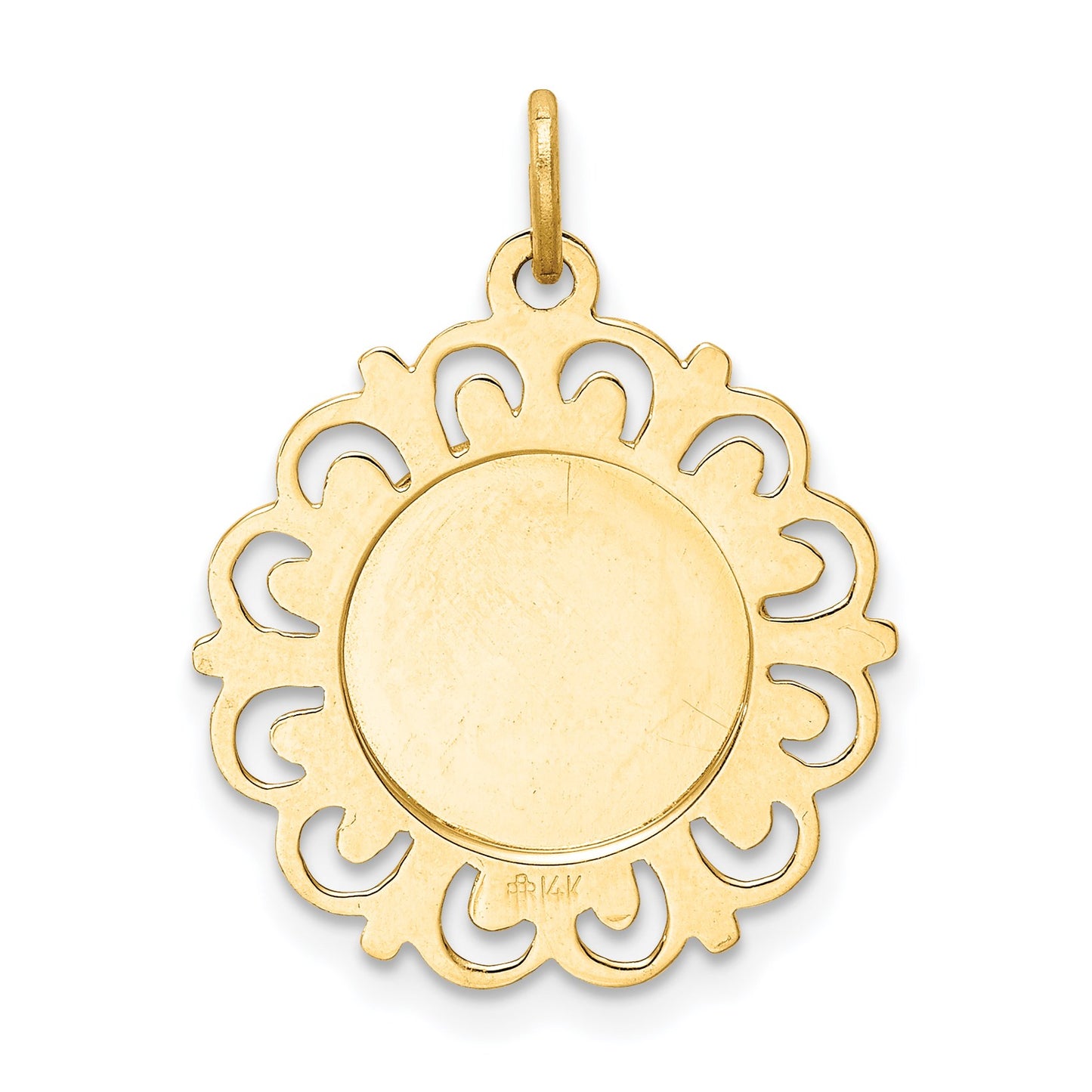 14k Polished and Satin Solid Our Lady of Sorrows Medal Scalloped Edge Round Pendant