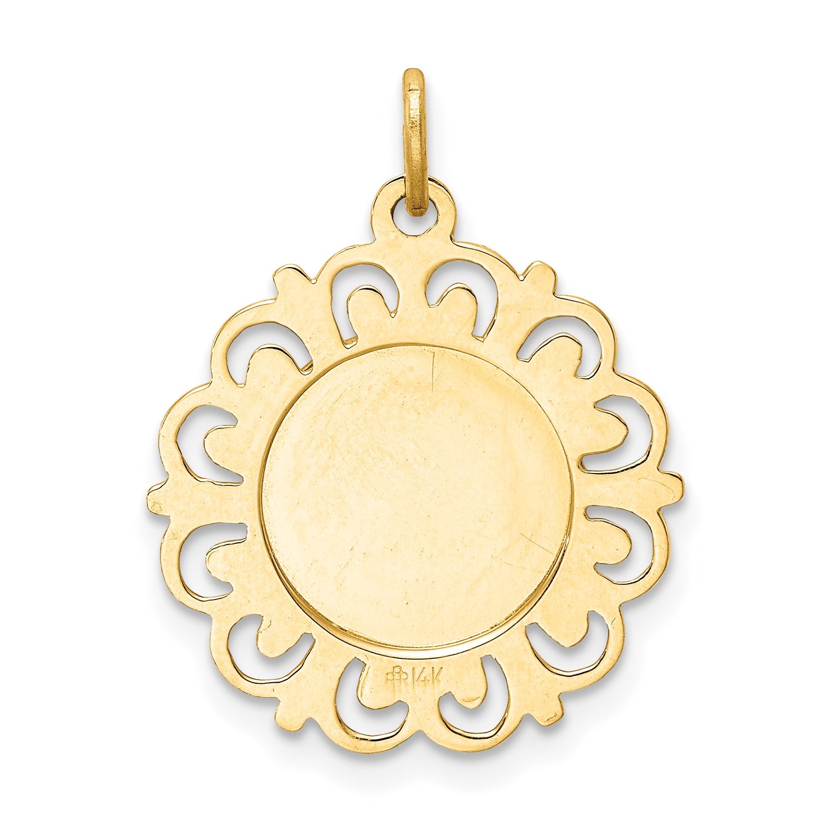 14k Polished and Satin Solid Our Lady of Sorrows Medal Scalloped Edge Round Pendant