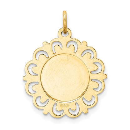 14k Polished and Satin Solid Our Lady of Sorrows Medal Scalloped Edge Round Pendant