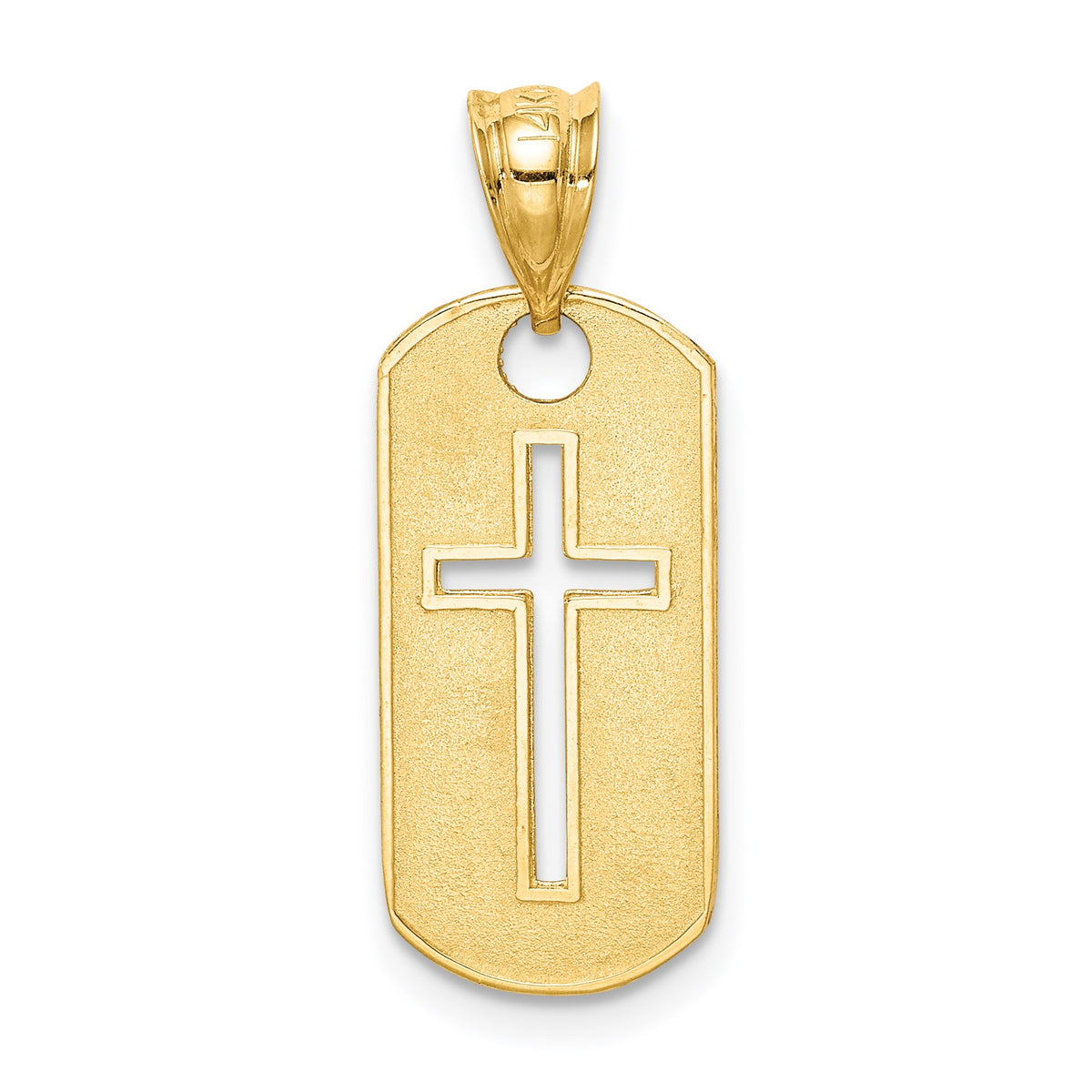 14k Polished Cross Cut-out Dog Tag Pendant
