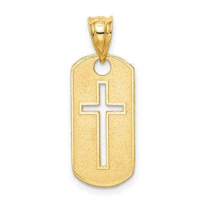 14k Polished Cross Cut-out Dog Tag Pendant