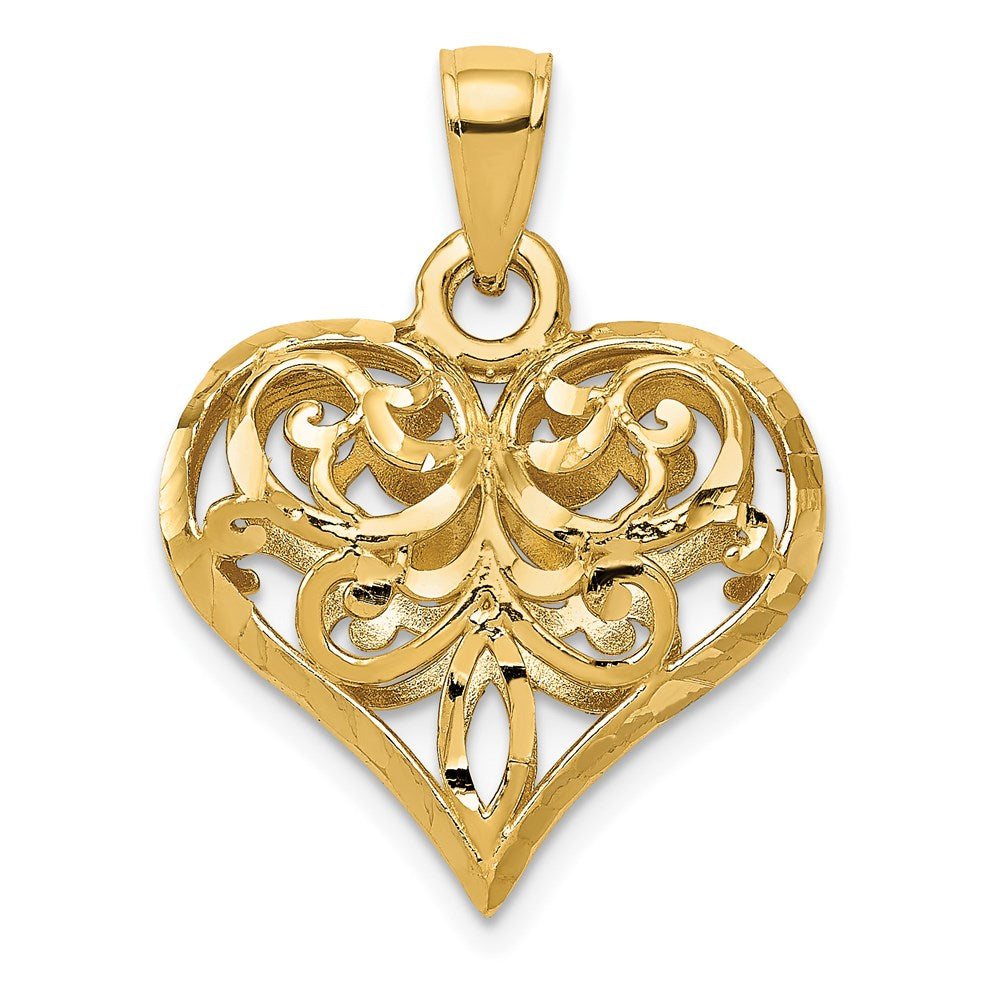 14K Polished 3-D Filigree Puffed Heart Pendant