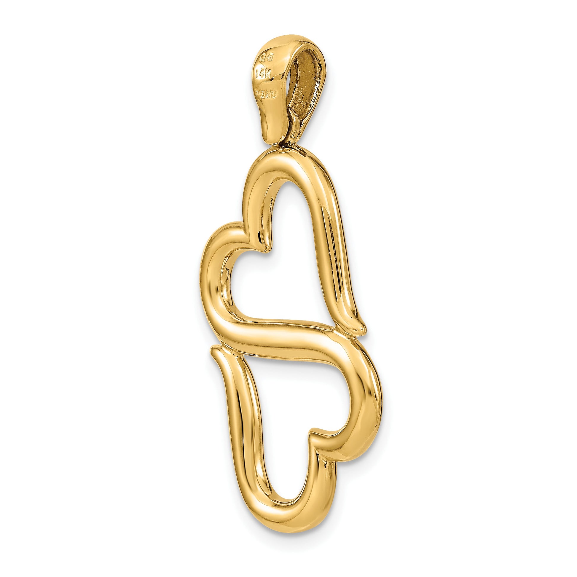 14K Polished 3-D Connected Double Hearts Pendant