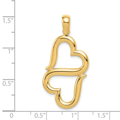 14K Polished 3-D Connected Double Hearts Pendant