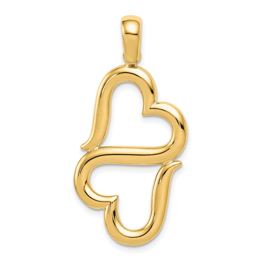 14K Polished 3-D Connected Double Hearts Pendant