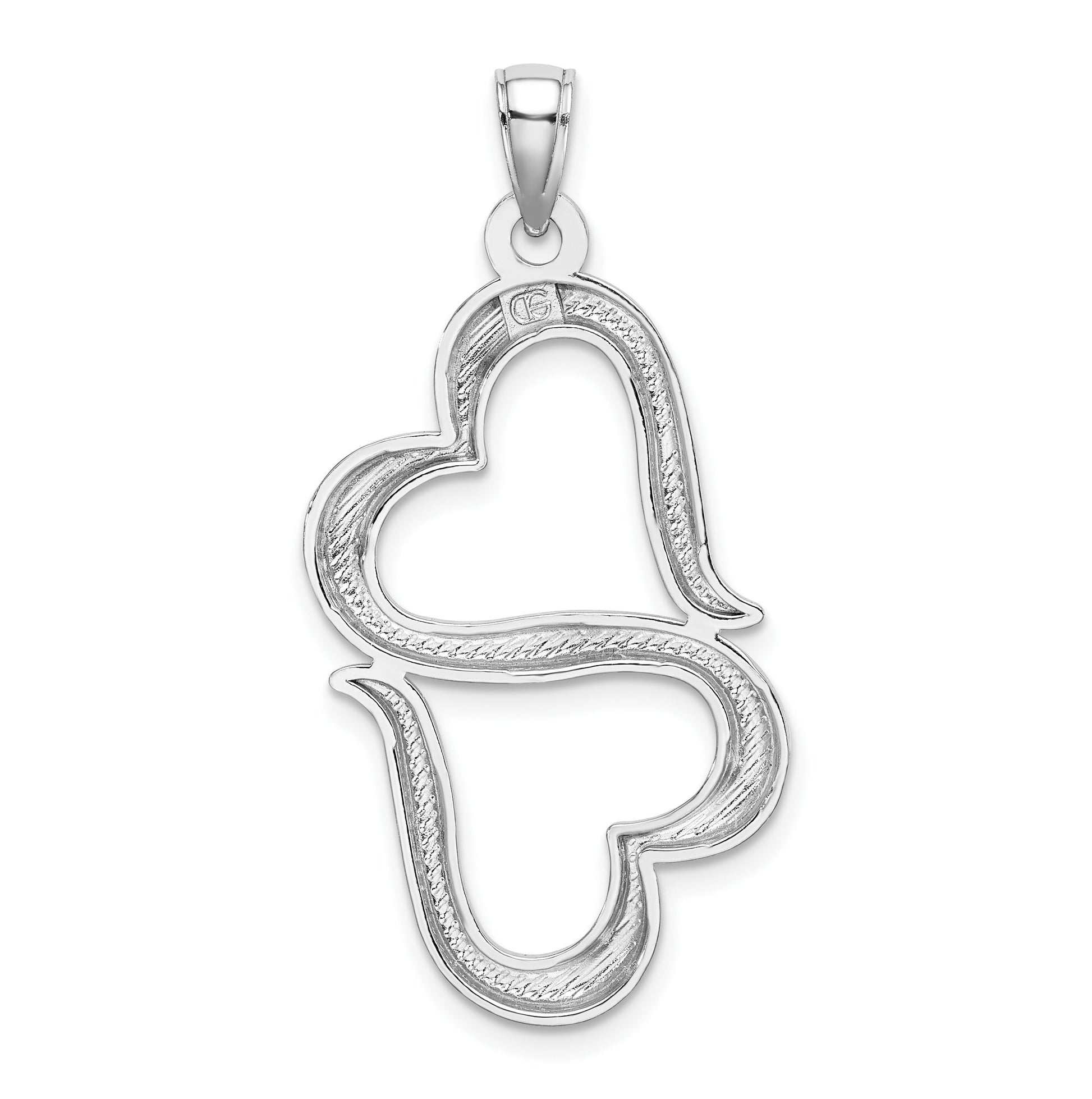 14K White Gold 3-D Solid Connected Double Hearts Pendant