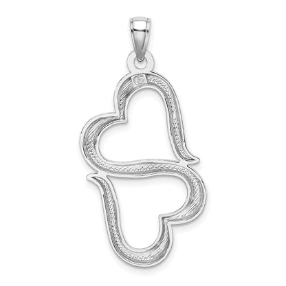 14K White Gold 3-D Solid Double Hanging Hearts Pendant