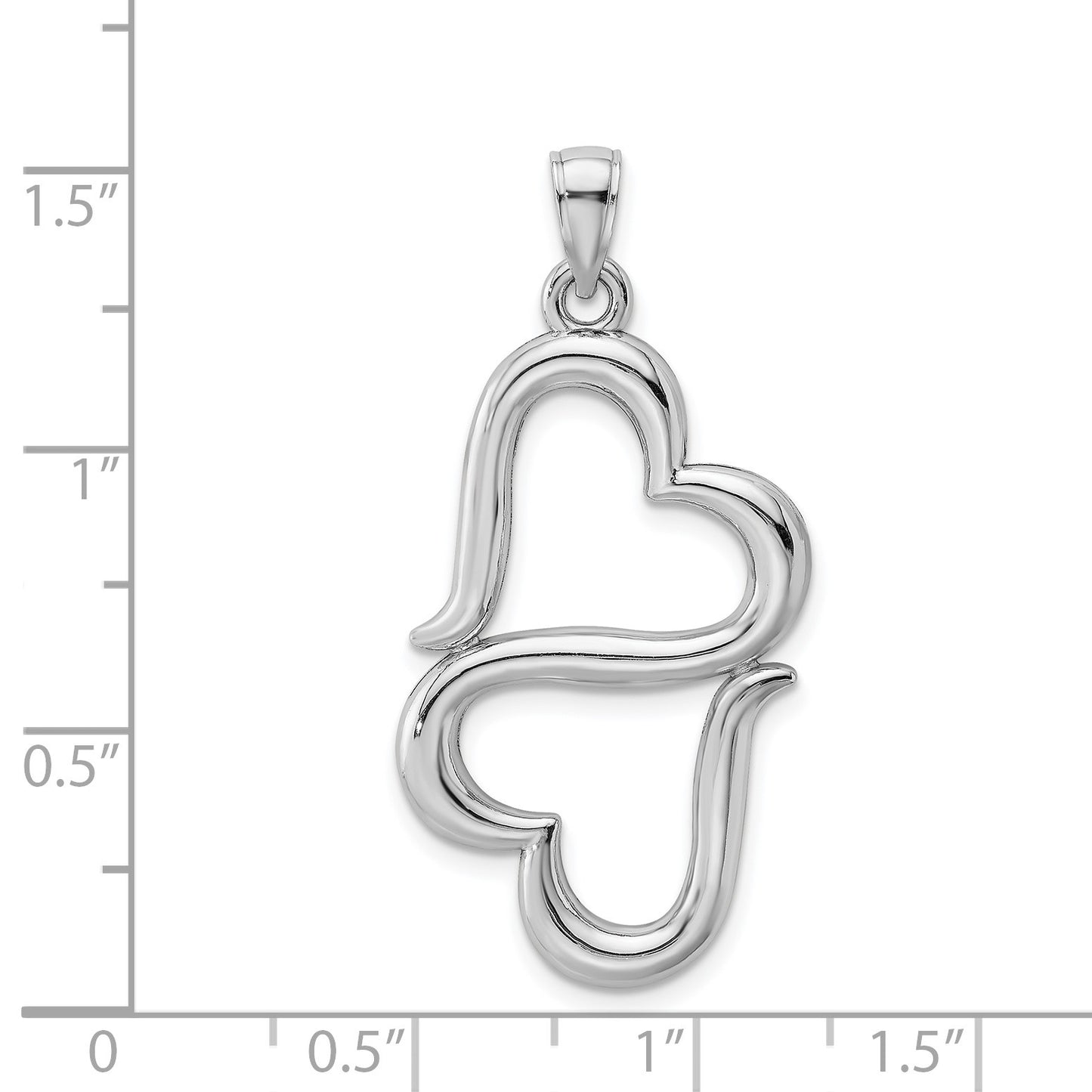 14K White Gold 3-D Solid Connected Double Hearts Pendant