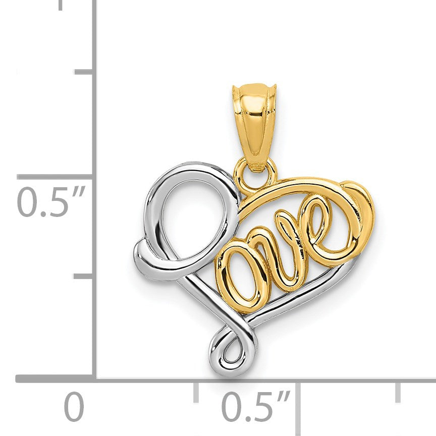 14k and White Rhodium LOVE Heart Pendant