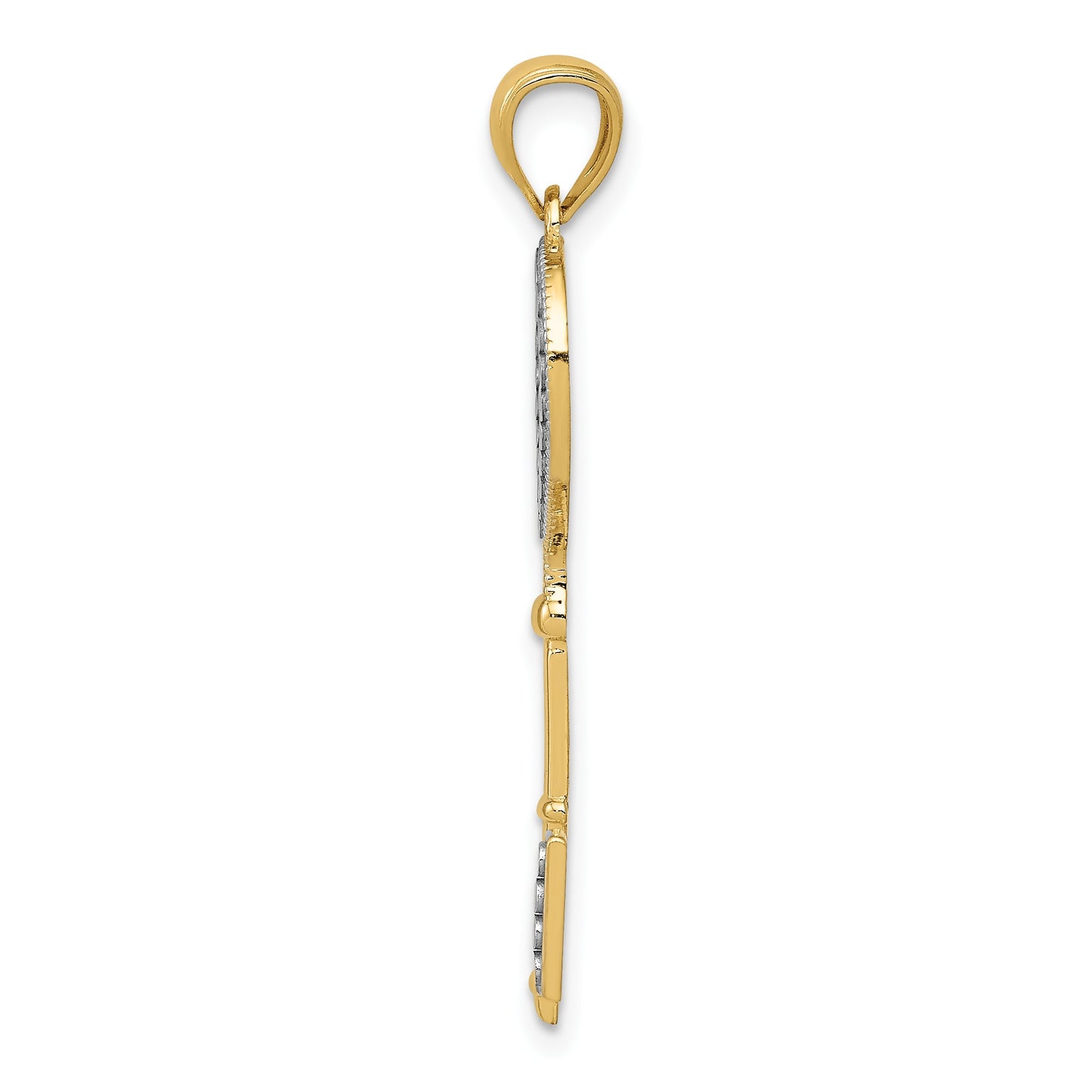 14K and White Rhodium Polished Heart Key Charm