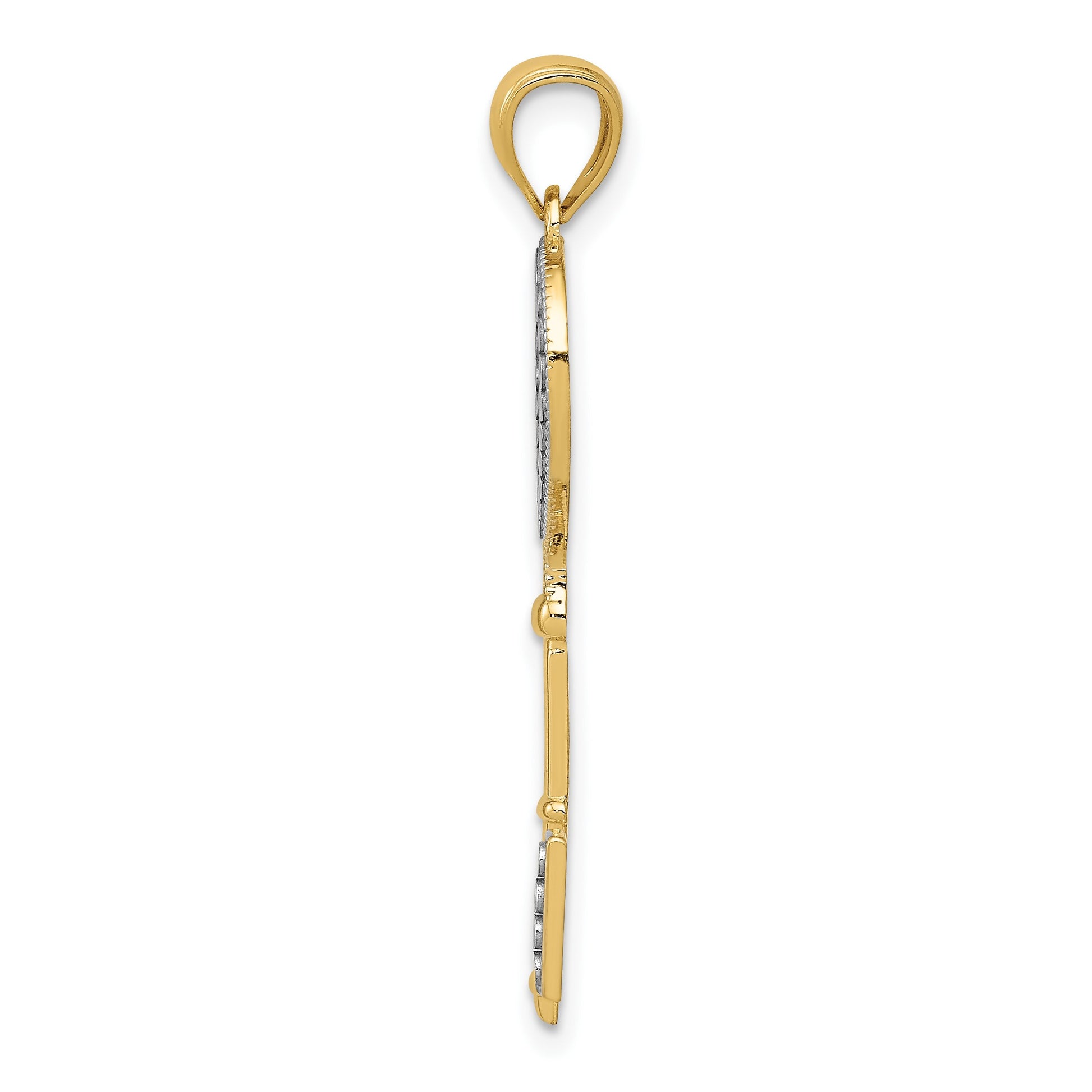 14K and White Rhodium Polished Heart Key Charm