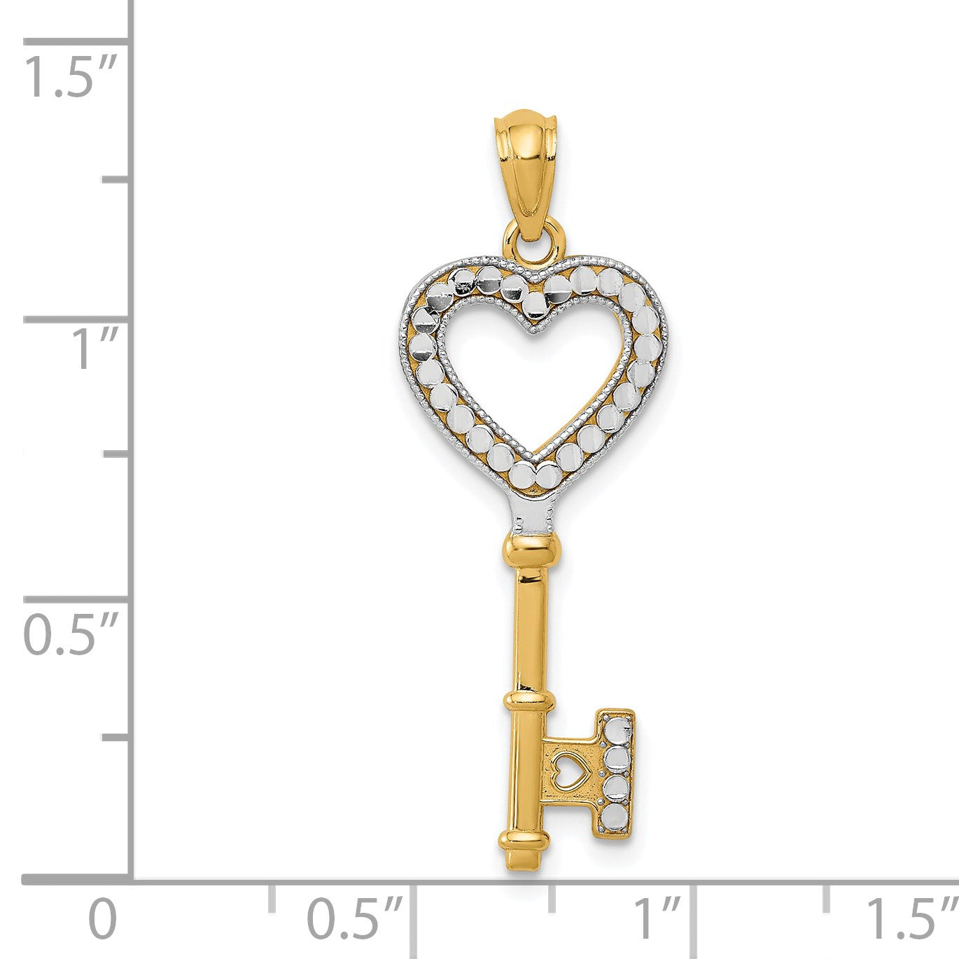14K and White Rhodium Polished Heart Key Charm