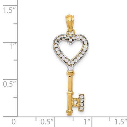 14K and White Rhodium Polished Heart Key Charm