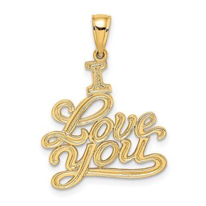 14K Textured I LOVE YOU Script Charm