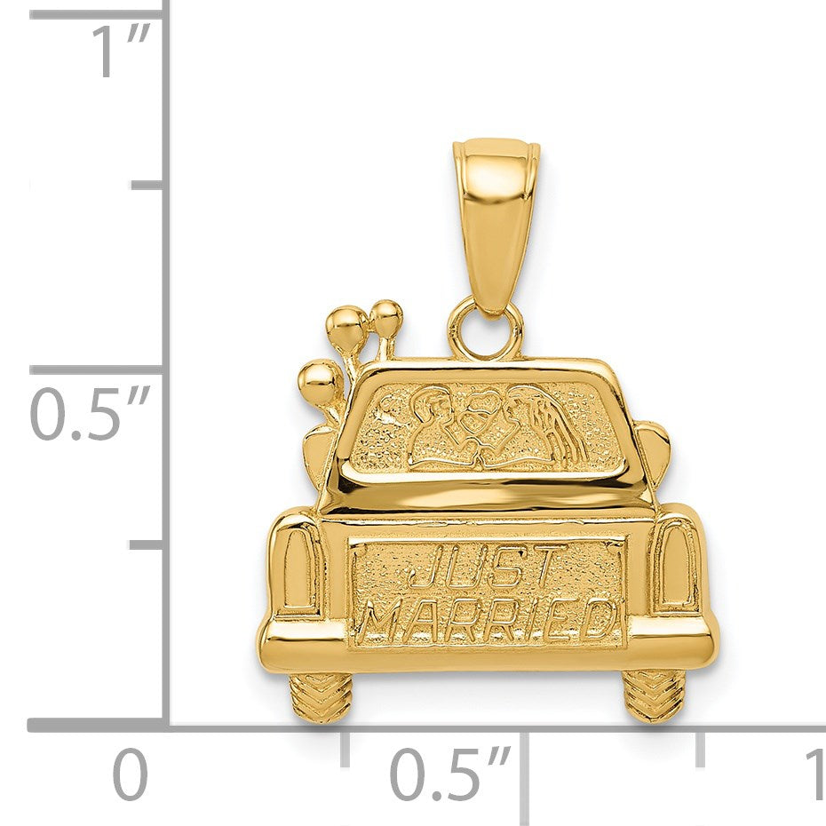 14K Polished and Textured JUST MARRIED Car Pendant