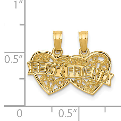 14K BEST FRIEND 2-Piece Break-apart Double Hearts Pendant