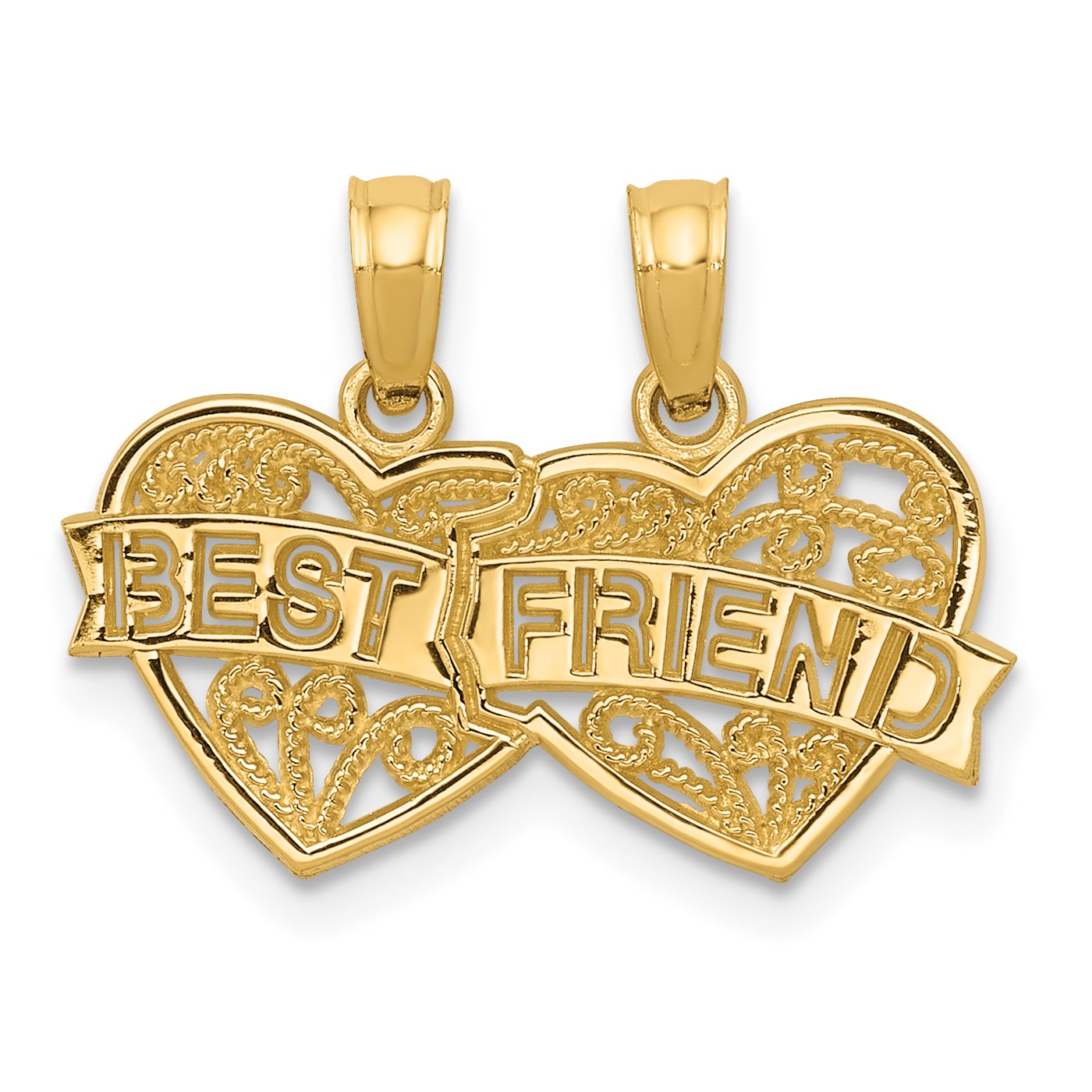 14K BEST FRIEND 2-Piece Break-apart Double Hearts Pendant