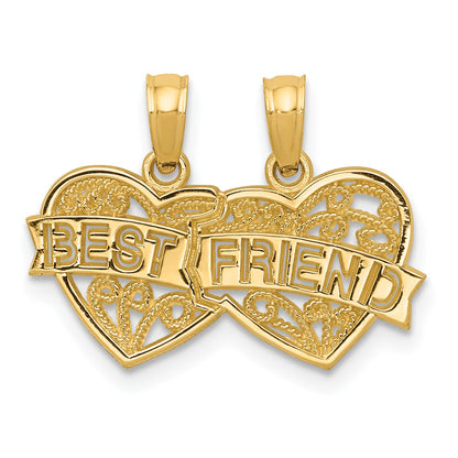 14K BEST FRIEND 2-Piece Break-apart Double Hearts Pendant