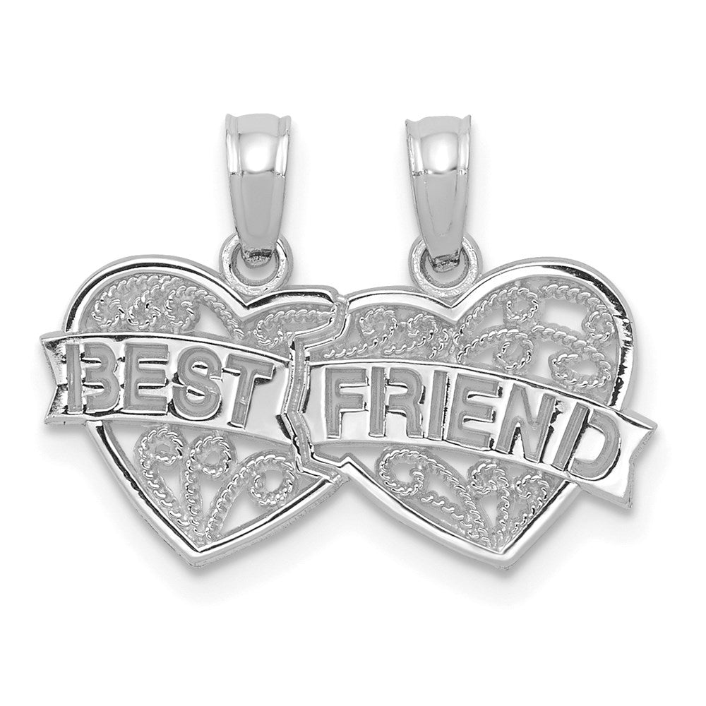 14K White Gold BEST FRIEND Breakable Double Hearts Pendant