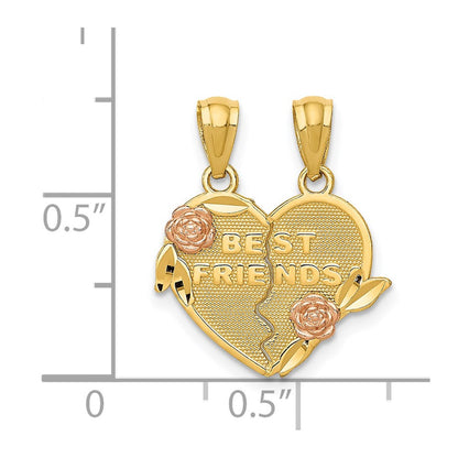 14k Two-tone BEST FRIENDS Break Apart Heart Pendant