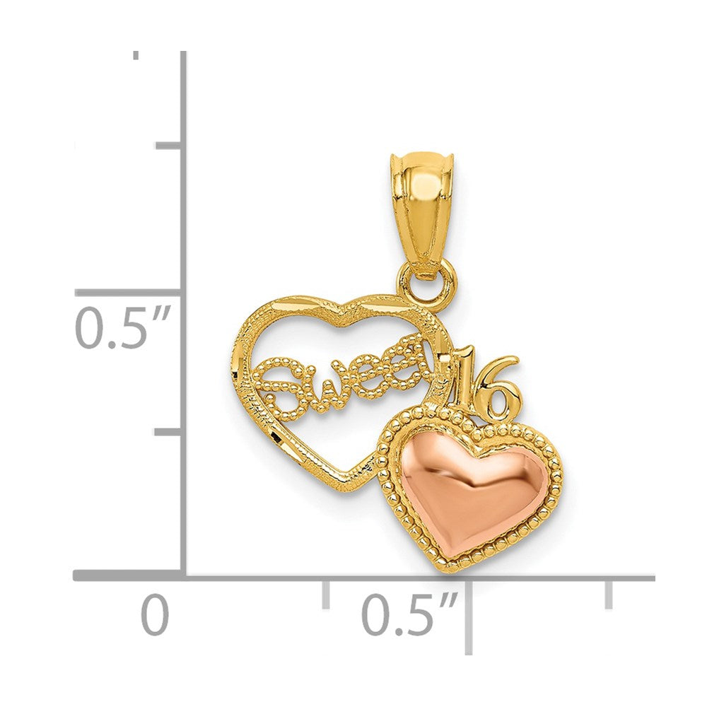 14k Two-tone SWEET 16 Heart Pendant