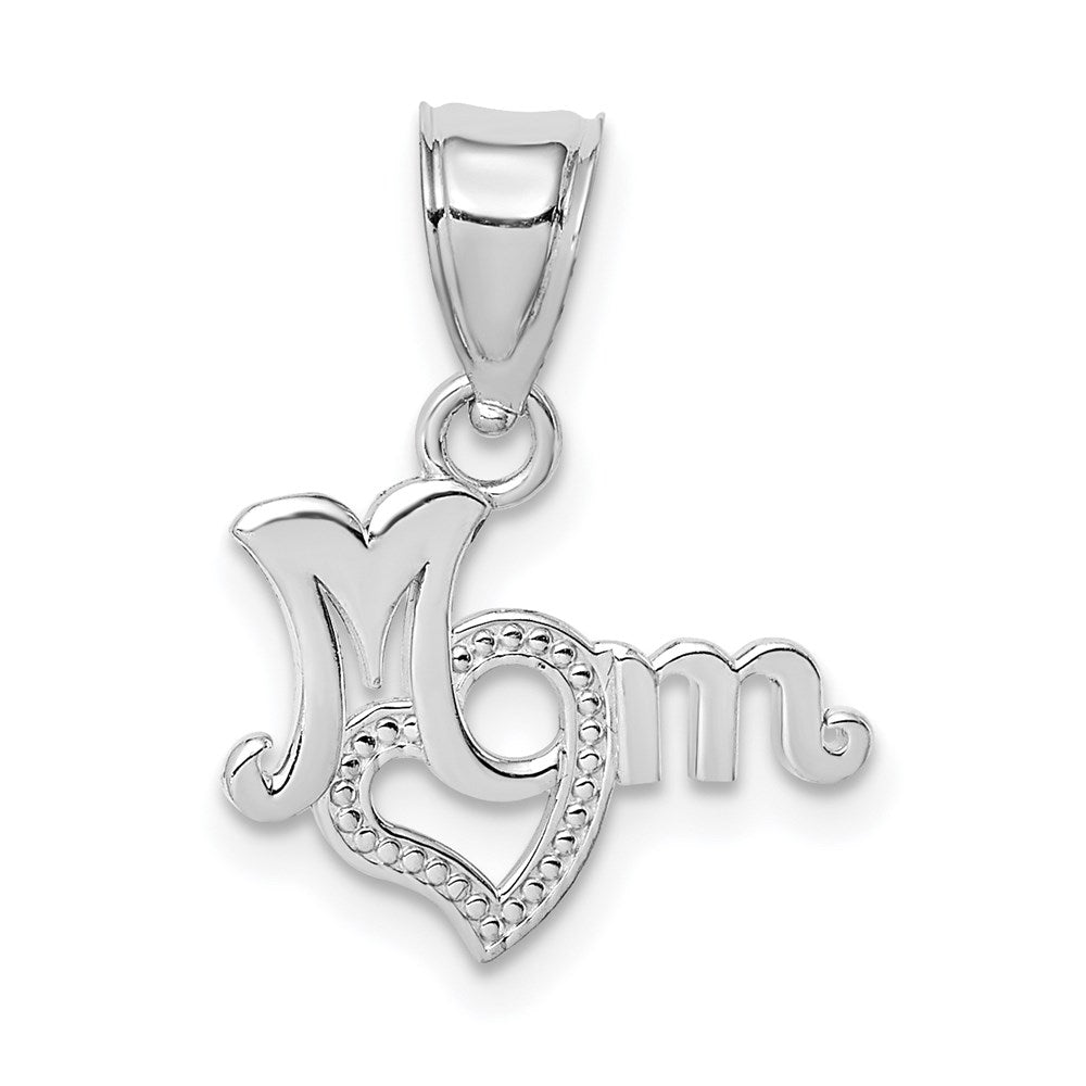 14K White Gold MOM with Heart Pendant