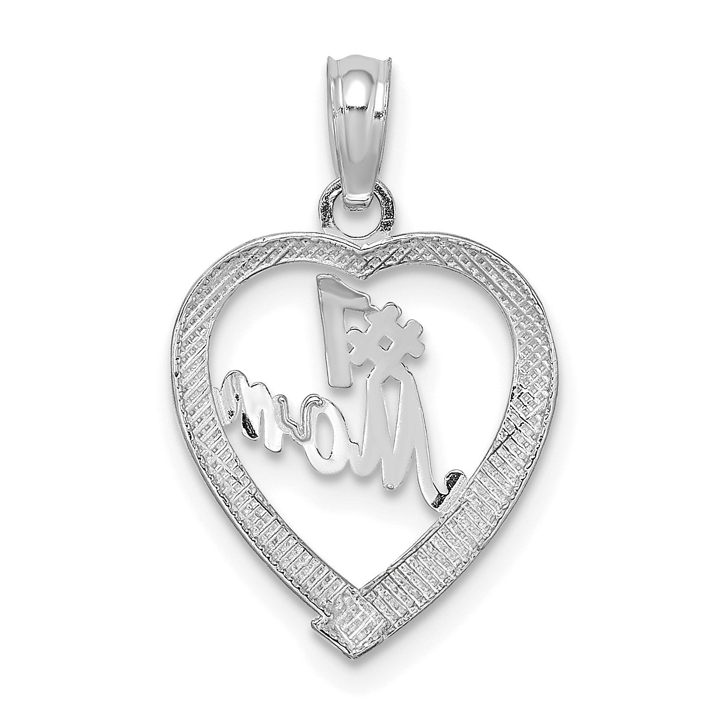 14K White Gold #1 MOM in Heart Pendant