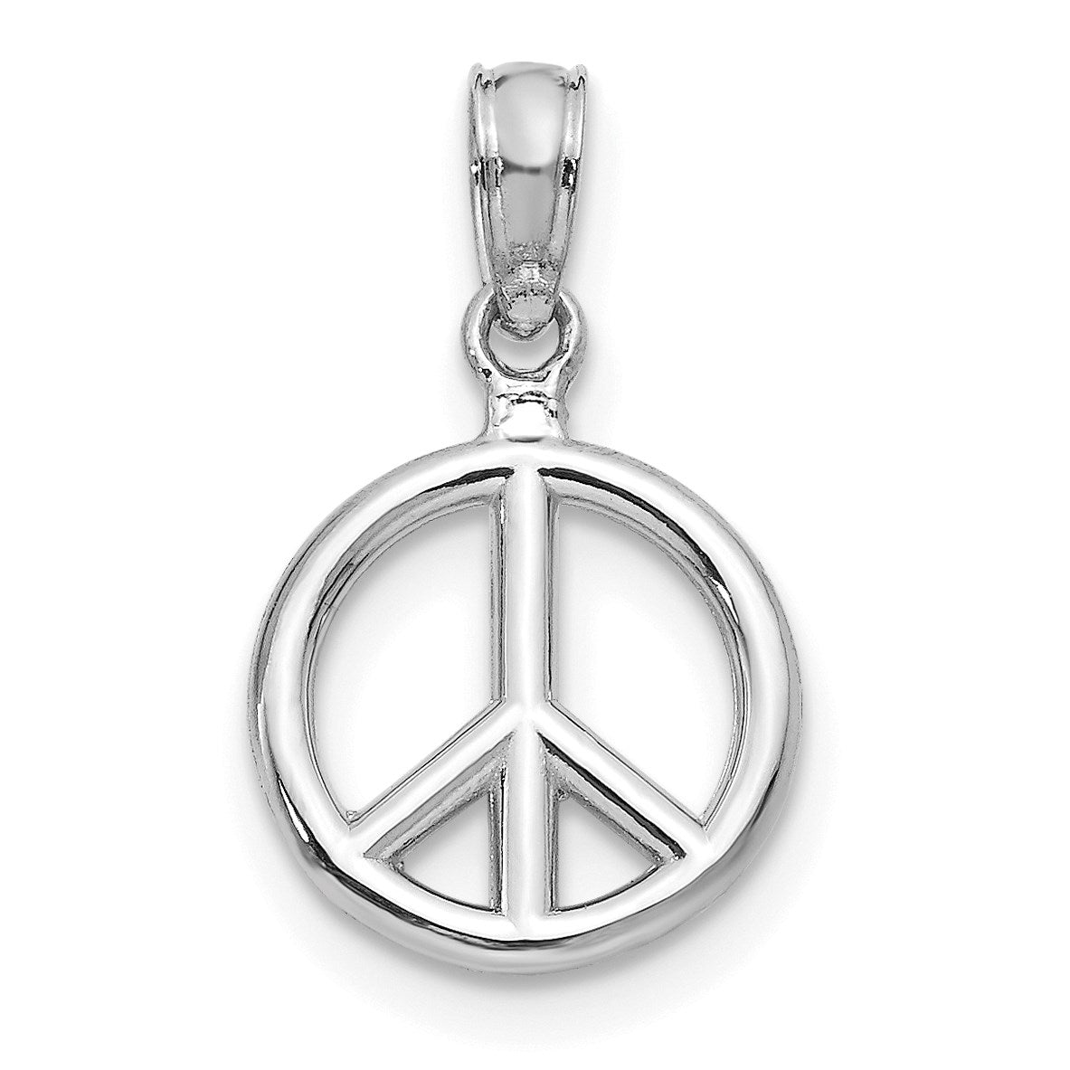 14K White Gold 3-D Polished Peace Symbol Pendant