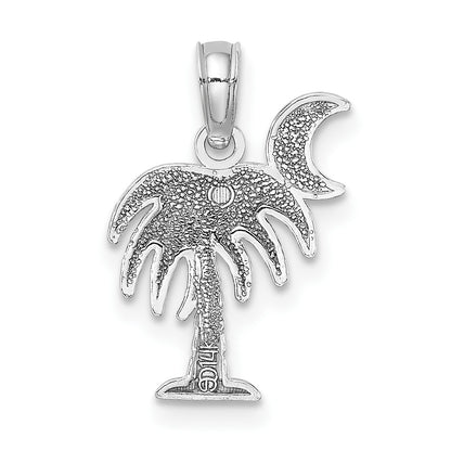 14K White Gold Polished Charleston Palm Tree with Moon Charm