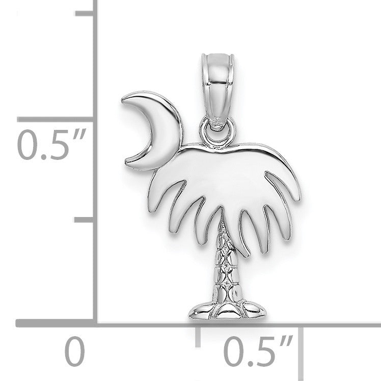 14K White Gold Polished Charleston Palm Tree with Moon Charm