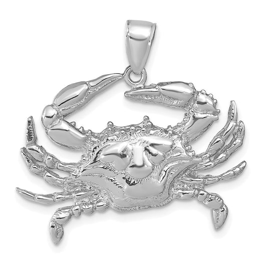 14K White Gold Blue Crab Pendant