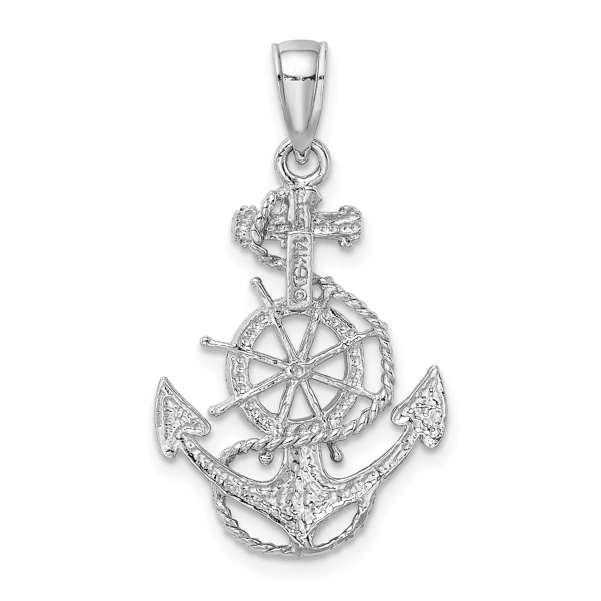 14K White Gold Anchor and Ships Wheel with Rope Pendant