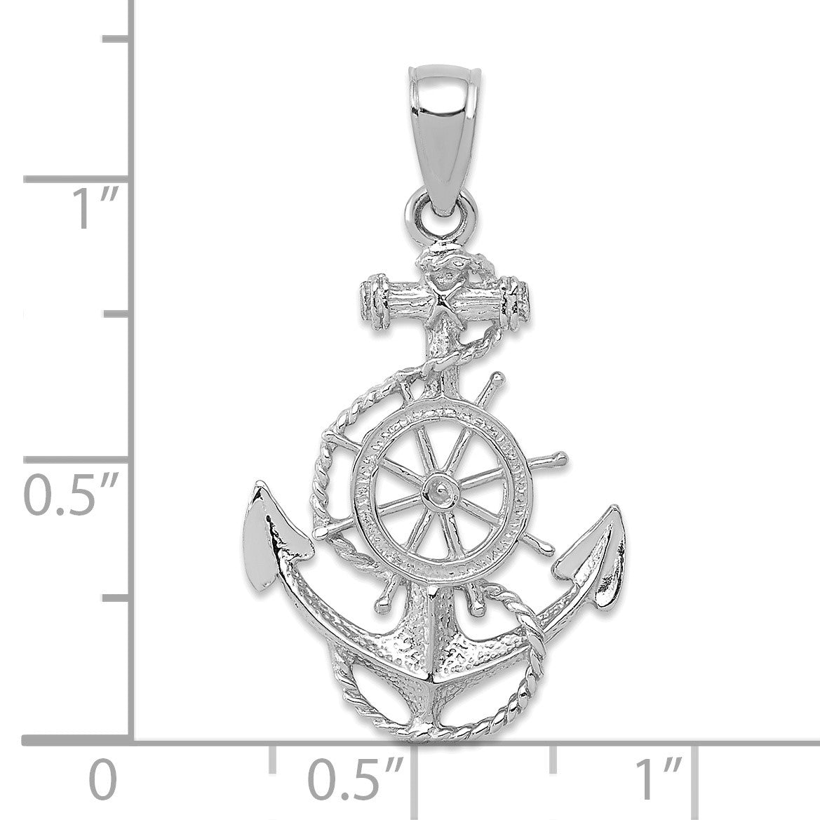 14K White Gold Anchor and Ships Wheel with Rope Pendant
