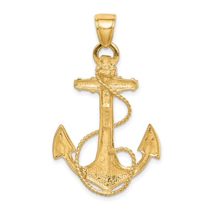 14K Large 2-D Anchor with Rope Pendant