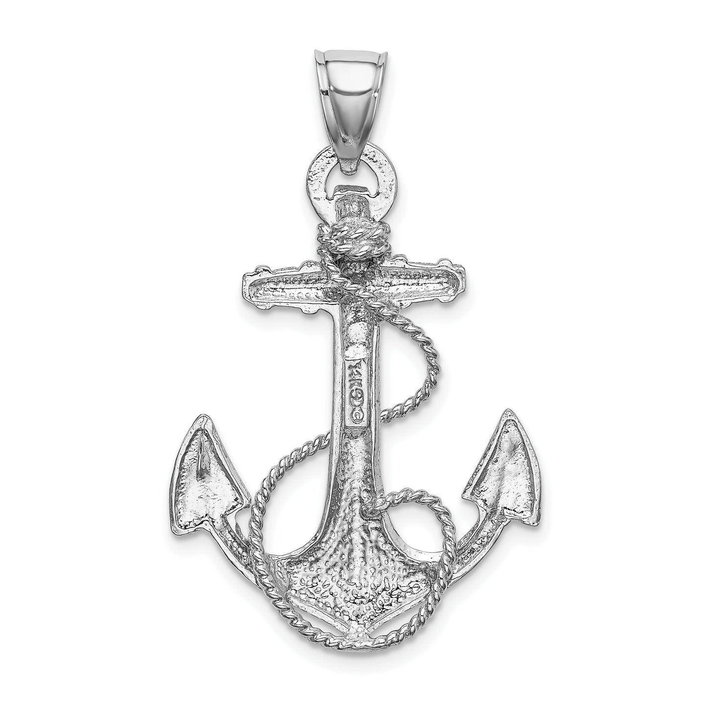 14K White Gold Large Anchor with Rope Pendant