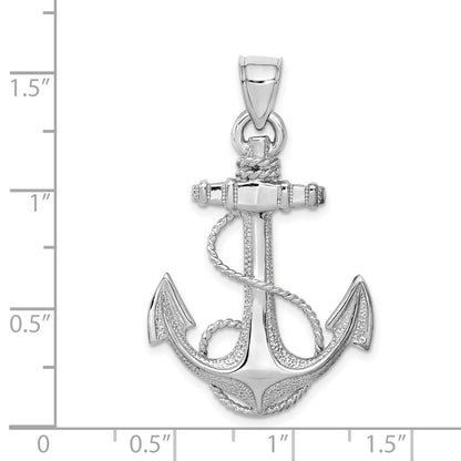 14K White Gold Large Anchor with Rope Pendant