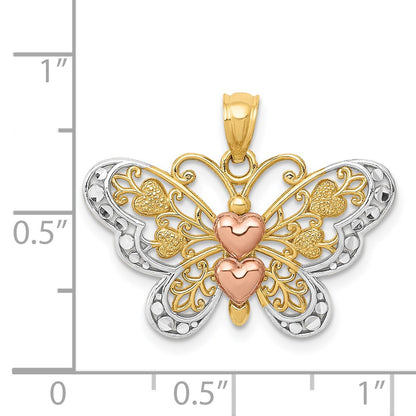 14k Two-tone with White Rhodium Butterfly with Hearts Pendant