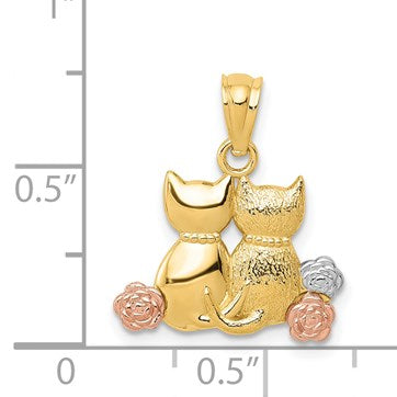 14k Two-tone with White Rhodium Two Cats Pendant