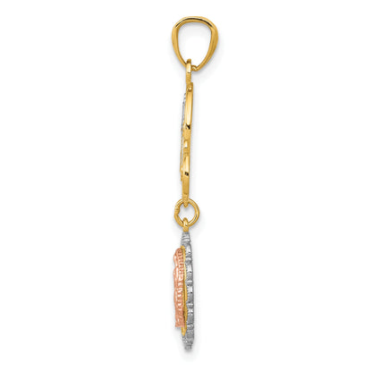 14K Two-Tone with White Rhodium Our Lady of Guadalupe and Cross Pendant