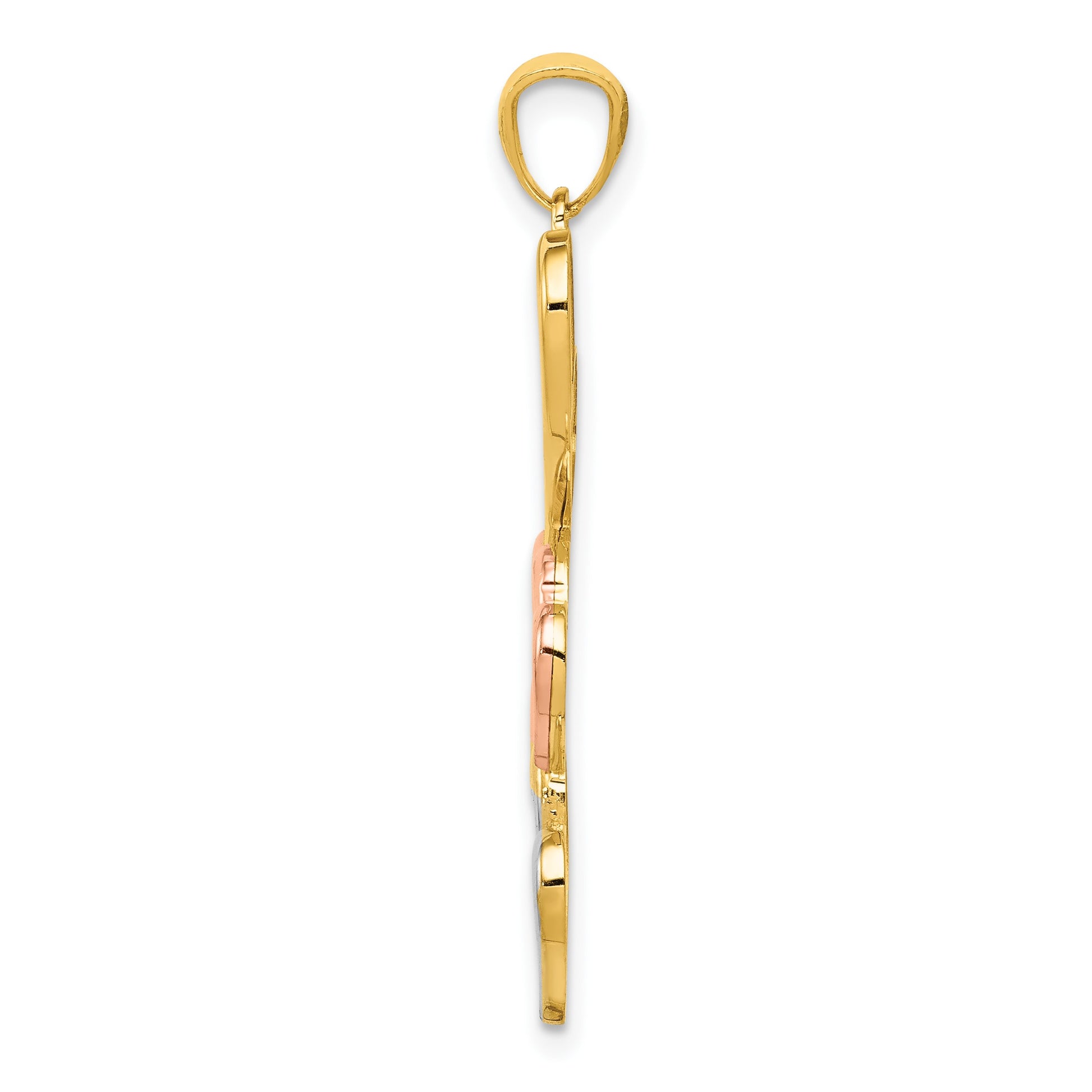 14K with Rose and White Rhodium Tumbling Hearts Pendant
